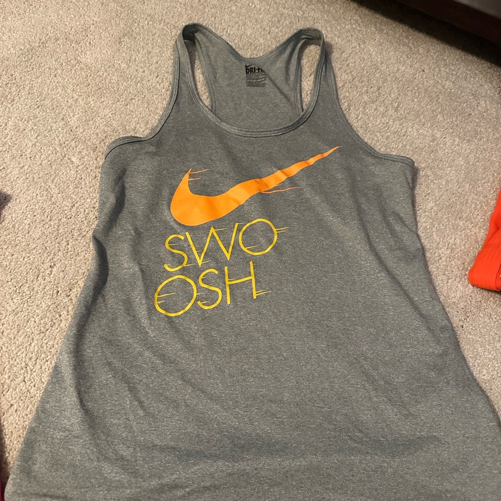 Nike Gray Sleeveless Tank Top with Orange Logo